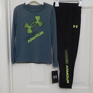 NWT 2pc Under Armour Long Sleeve Gray Black Shirt & Pants Set sz 4t